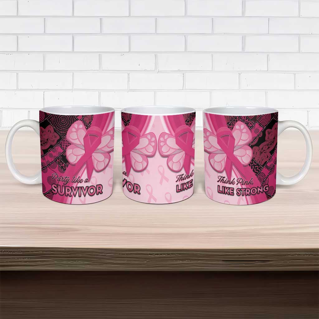 Breast Cancer Awareness Ceramic Mug Party Like A Survivor - Pink African Pattern