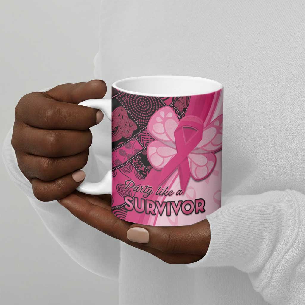 Breast Cancer Awareness Ceramic Mug Party Like A Survivor - Pink African Pattern