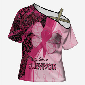 Breast Cancer Awareness Cross Shoulder Shirt Party Like A Survivor - Pink African Pattern