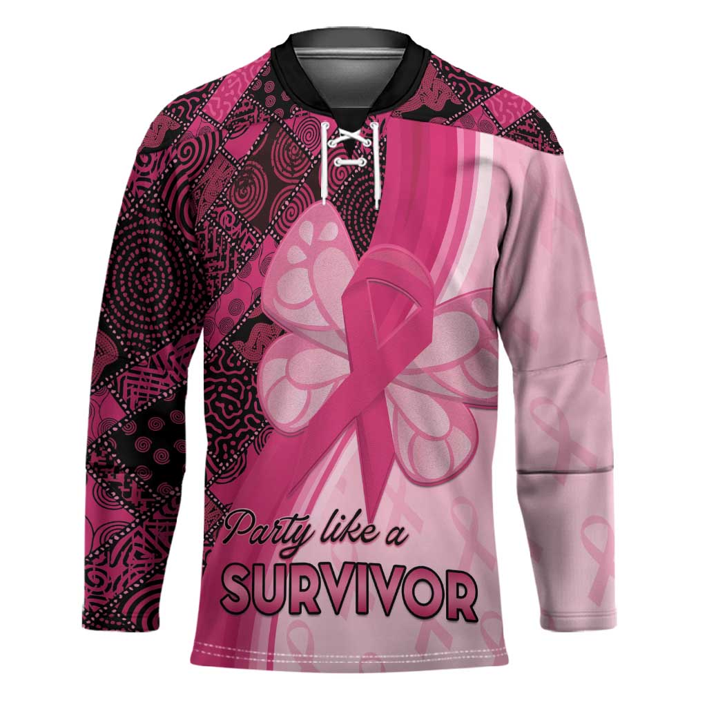 Breast Cancer Awareness Hockey Jersey Party Like A Survivor - Pink African Pattern