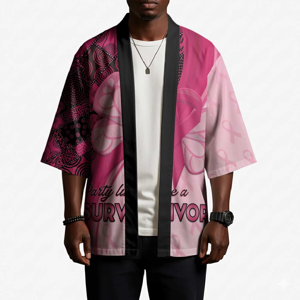 Breast Cancer Awareness Kimono Party Like A Survivor - Pink African Pattern