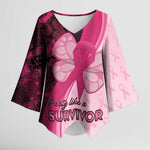 Breast Cancer Awareness Kimono Sleeve Blouse Party Like A Survivor - Pink African Pattern