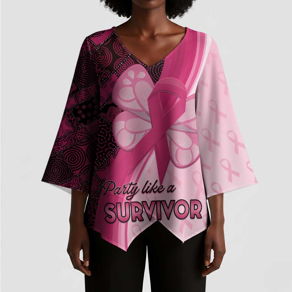 Breast Cancer Awareness Kimono Sleeve Blouse Party Like A Survivor - Pink African Pattern