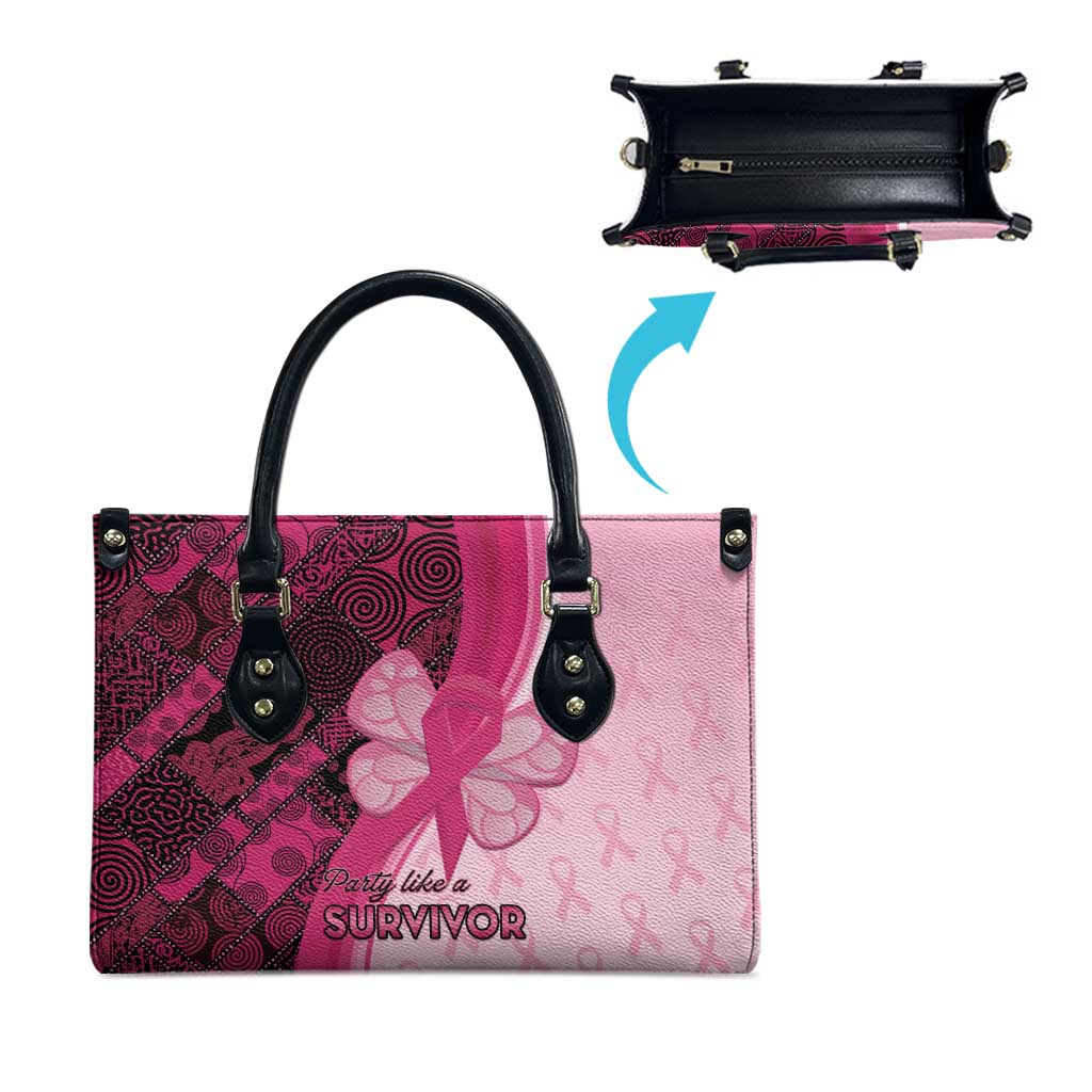 Breast Cancer Awareness Leather Bag Party Like A Survivor - Pink African Pattern