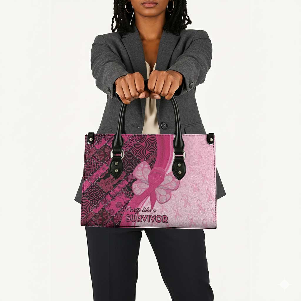 Breast Cancer Awareness Leather Bag Party Like A Survivor - Pink African Pattern