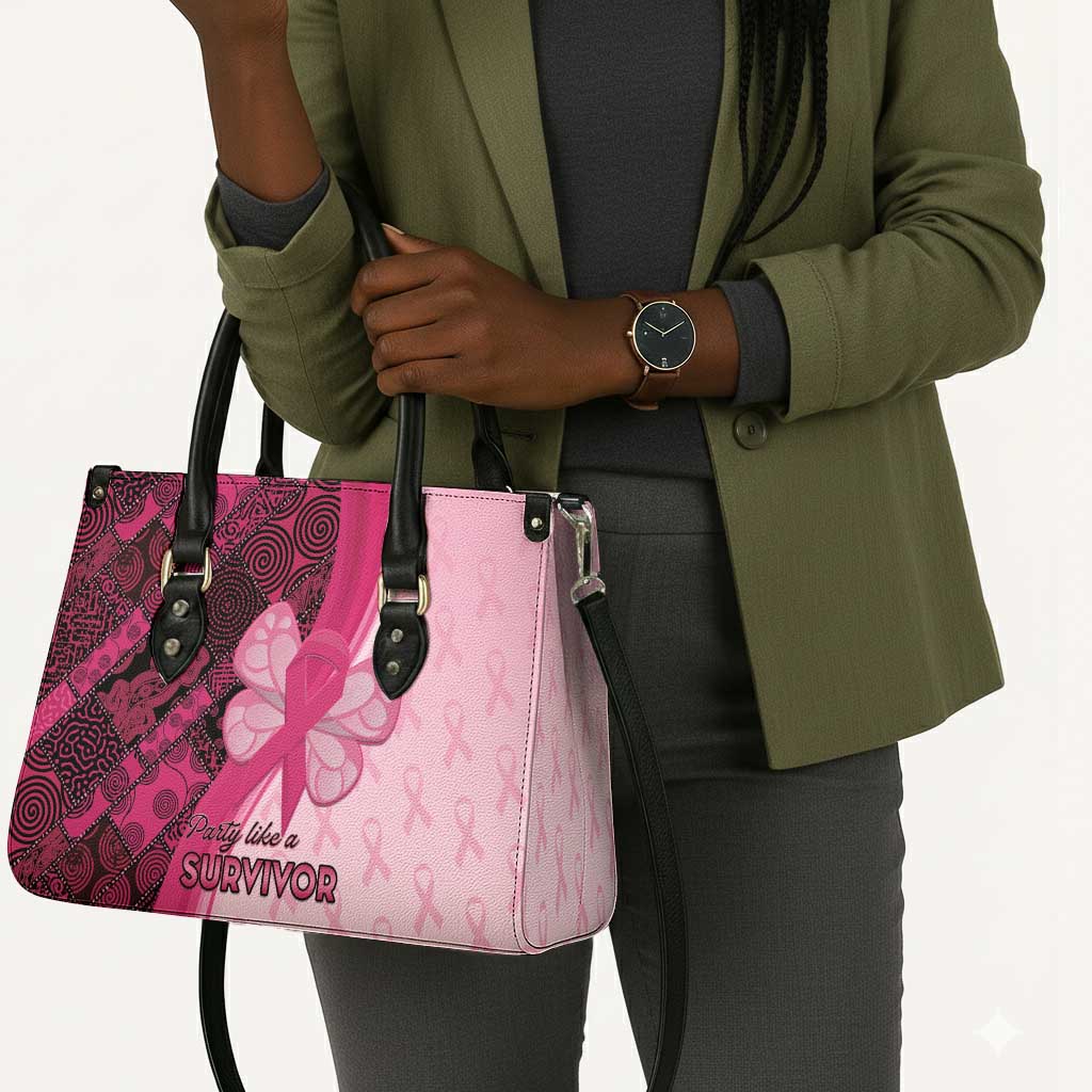 Breast Cancer Awareness Leather Bag Party Like A Survivor - Pink African Pattern
