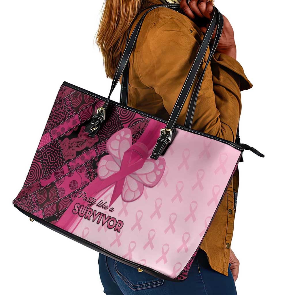 Breast Cancer Awareness Leather Tote Bag Think Pink - African Pattern - African Pride