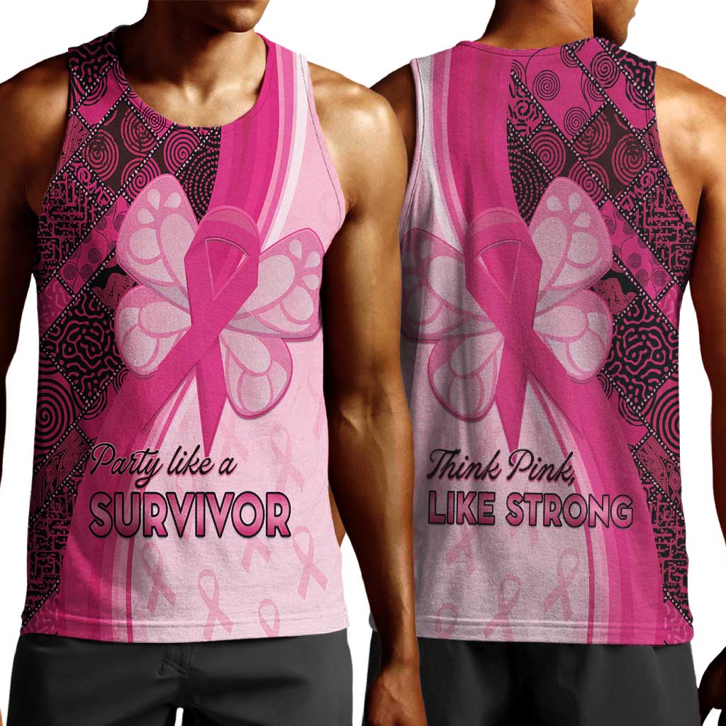 Breast Cancer Awareness Men Tank Top Think Pink - African Pattern - African Pride