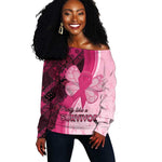 Breast Cancer Awareness Off Shoulder Sweater Think Pink - African Pattern - African Pride