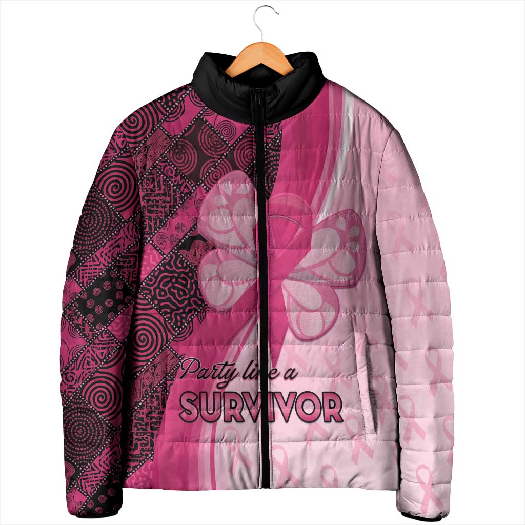Breast Cancer Awareness Padded Jacket Party Like A Survivor - Pink African Pattern
