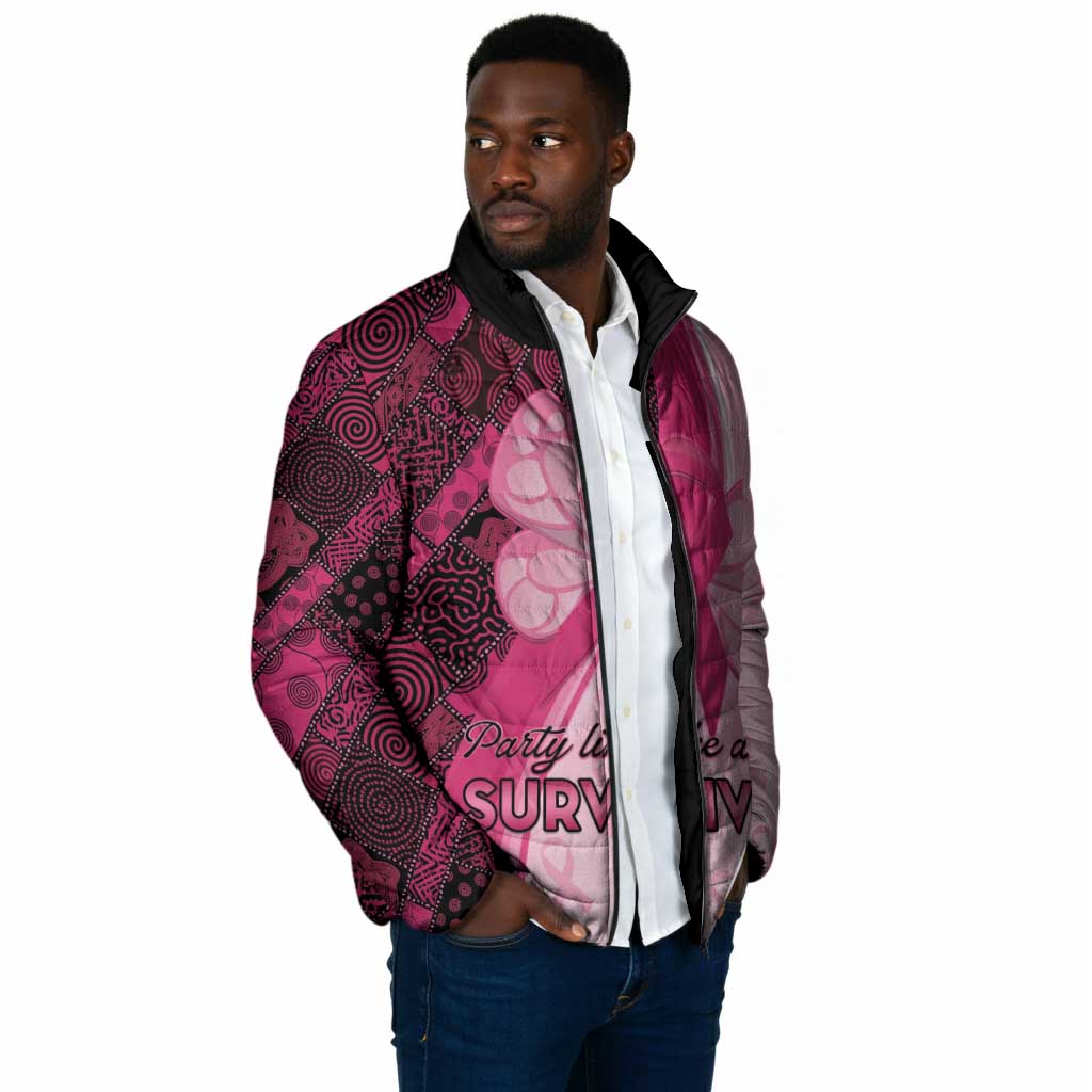 Breast Cancer Awareness Padded Jacket Party Like A Survivor - Pink African Pattern
