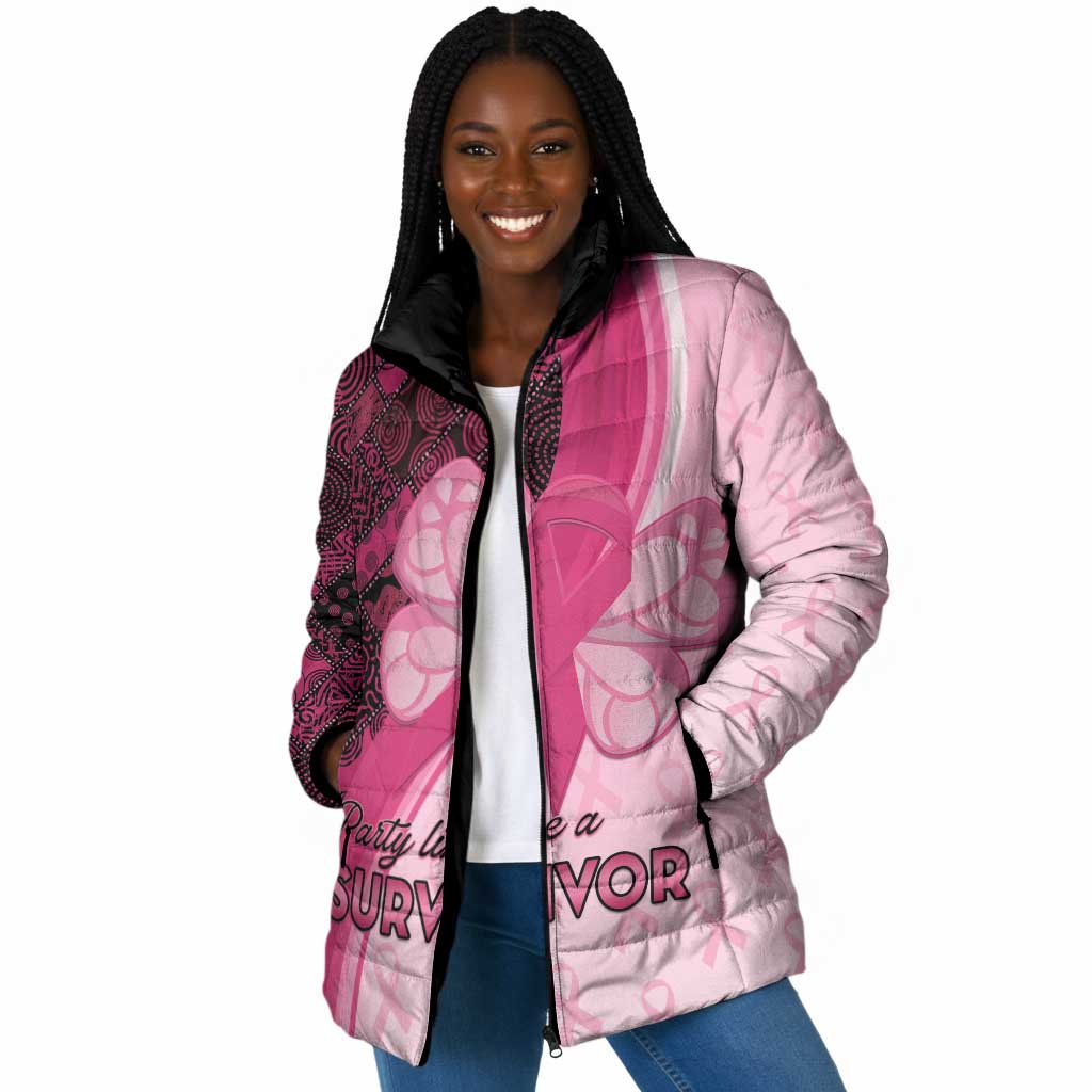 Breast Cancer Awareness Padded Jacket Party Like A Survivor - Pink African Pattern