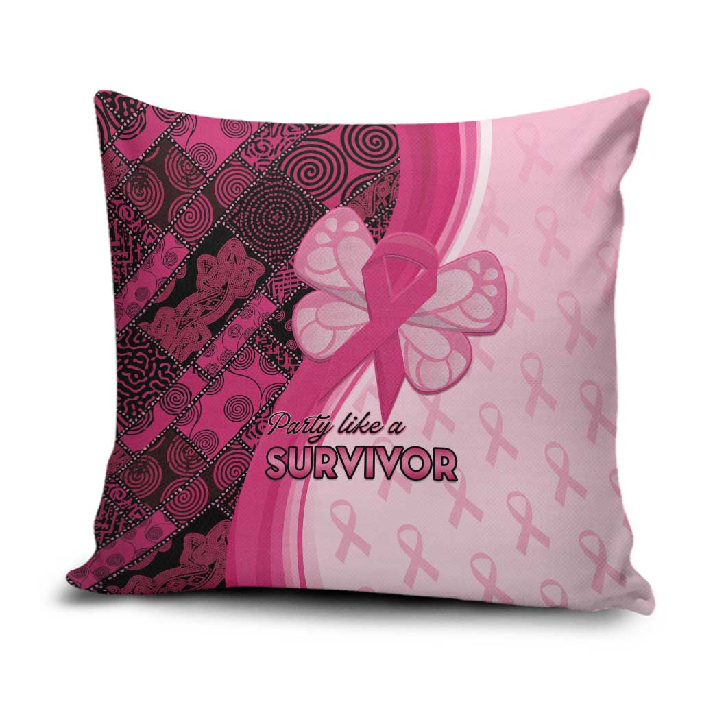 Breast Cancer Awareness Pillow Cover Party Like A Survivor - Pink African Pattern