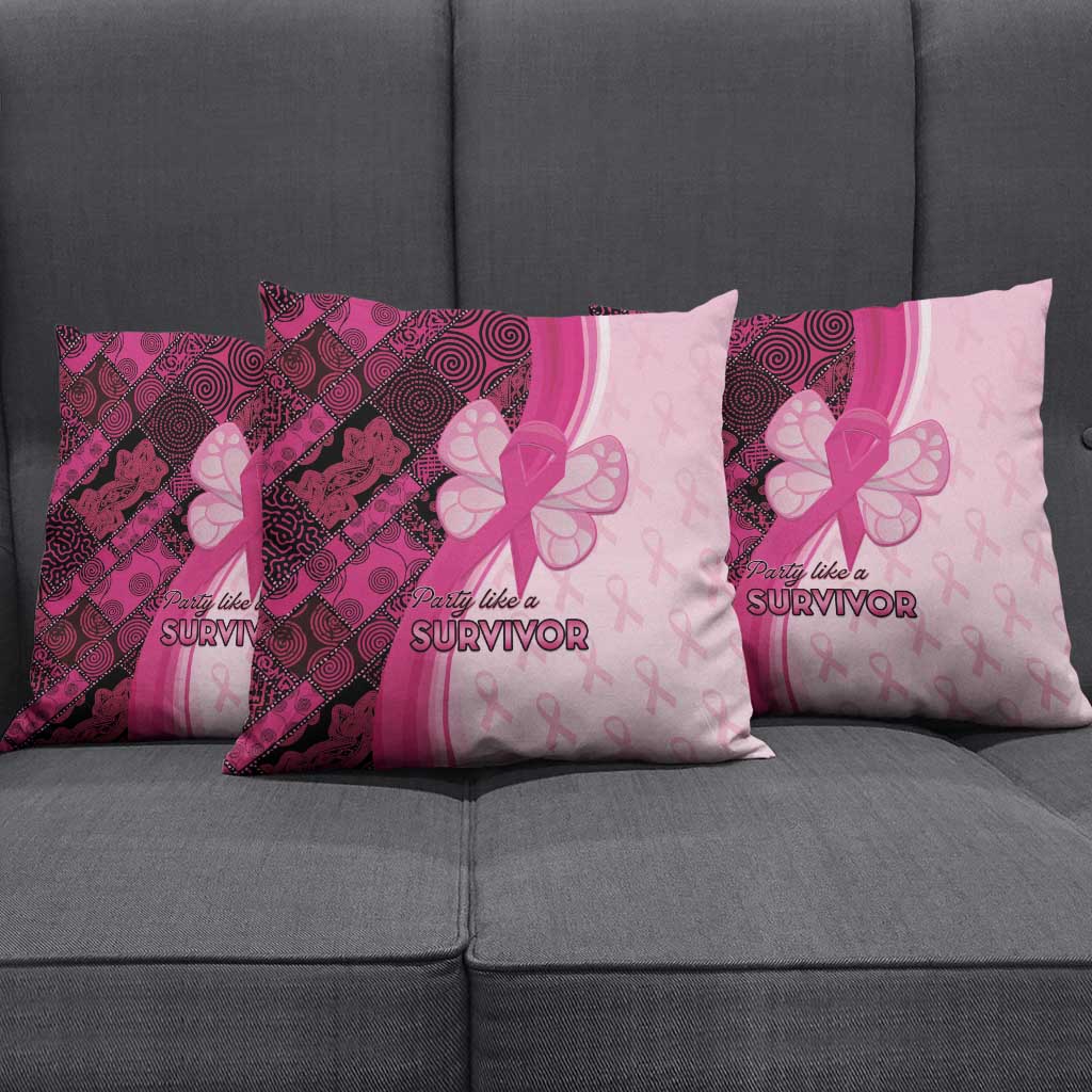 Breast Cancer Awareness Pillow Cover Party Like A Survivor - Pink African Pattern