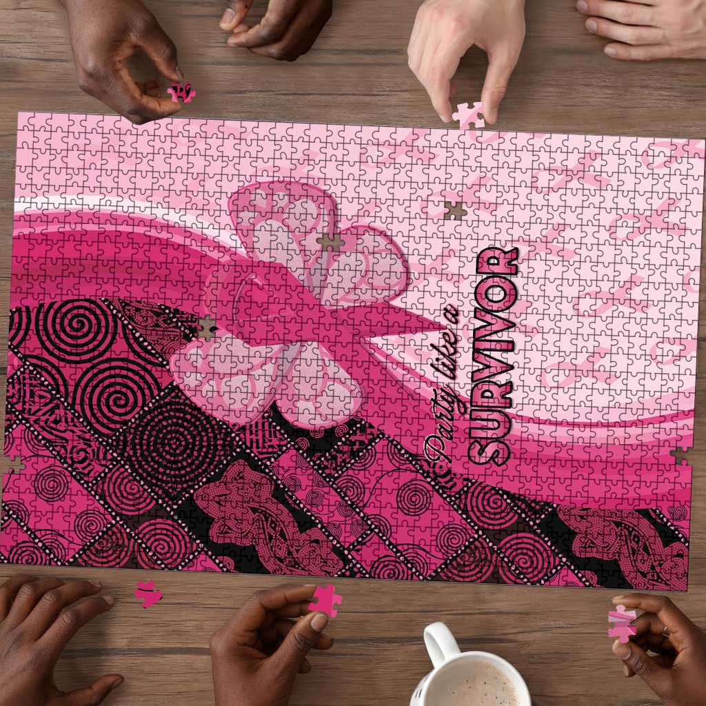 Breast Cancer Awareness Puzzle Party Like A Survivor - Pink African Pattern