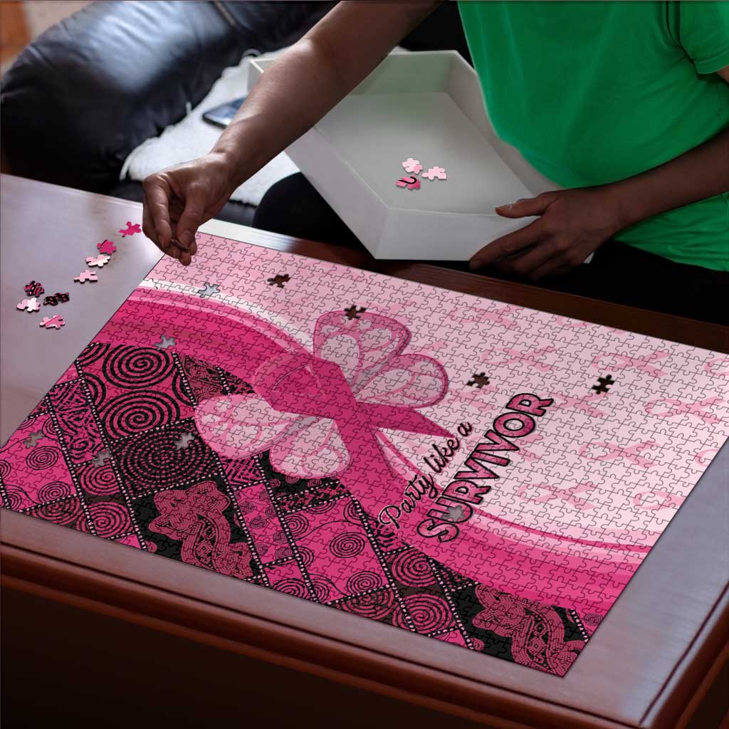 Breast Cancer Awareness Puzzle Party Like A Survivor - Pink African Pattern