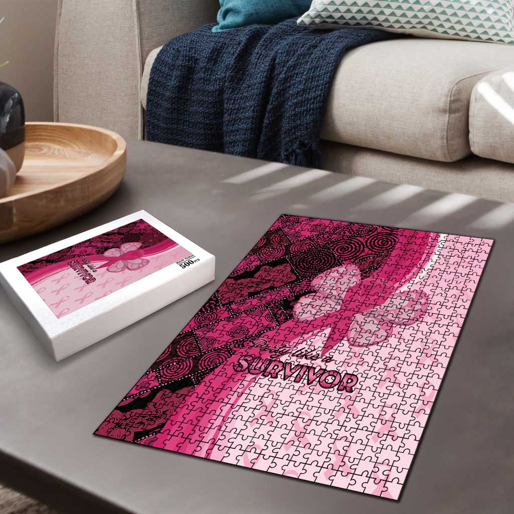 Breast Cancer Awareness Puzzle Party Like A Survivor - Pink African Pattern