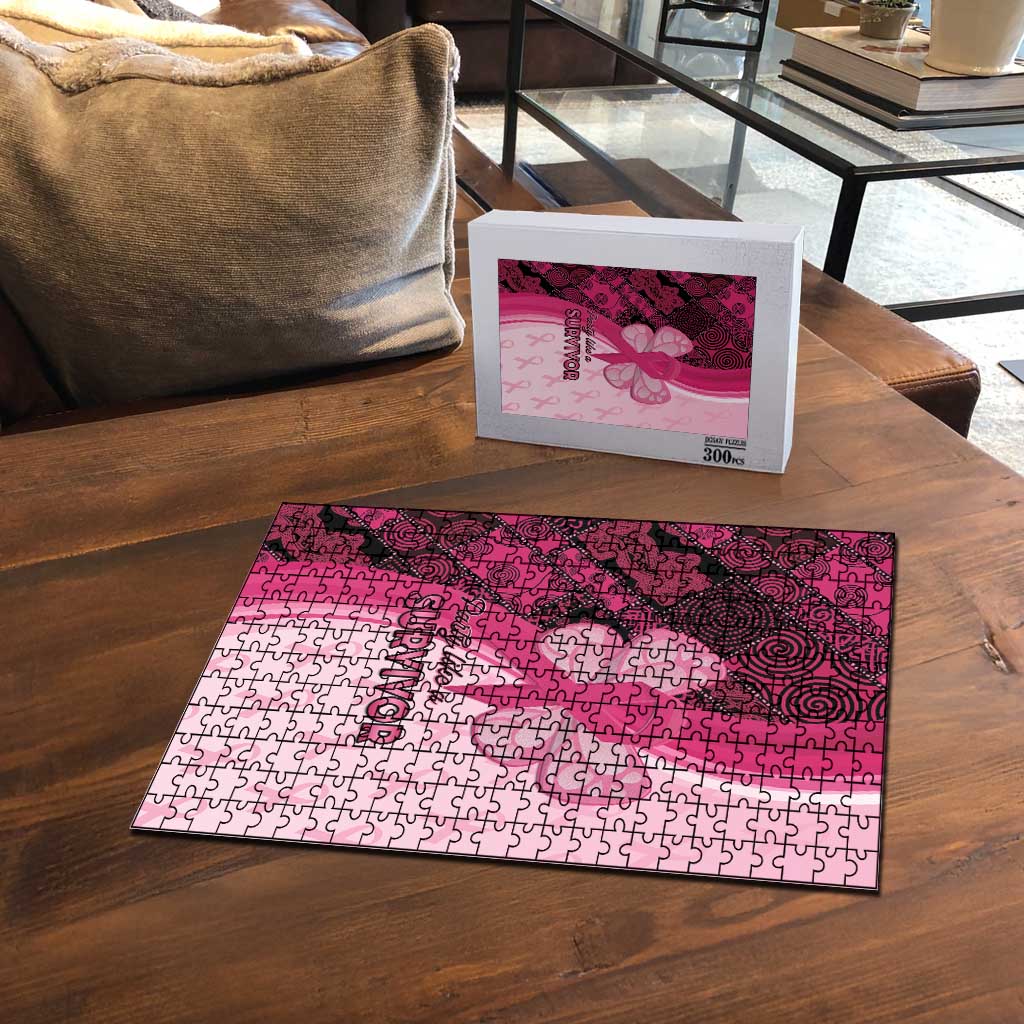 Breast Cancer Awareness Puzzle Party Like A Survivor - Pink African Pattern
