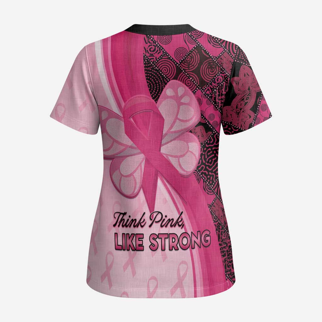 Breast Cancer Awareness Scrub Top Party Like A Survivor - Pink African Pattern - African Pride