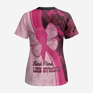 Breast Cancer Awareness Scrub Top Party Like A Survivor - Pink African Pattern - African Pride
