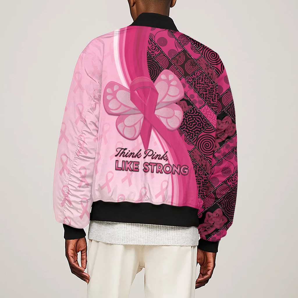Breast Cancer Awareness Sleeve Zip Bomber Jacket Think Pink - African Pattern - African Pride