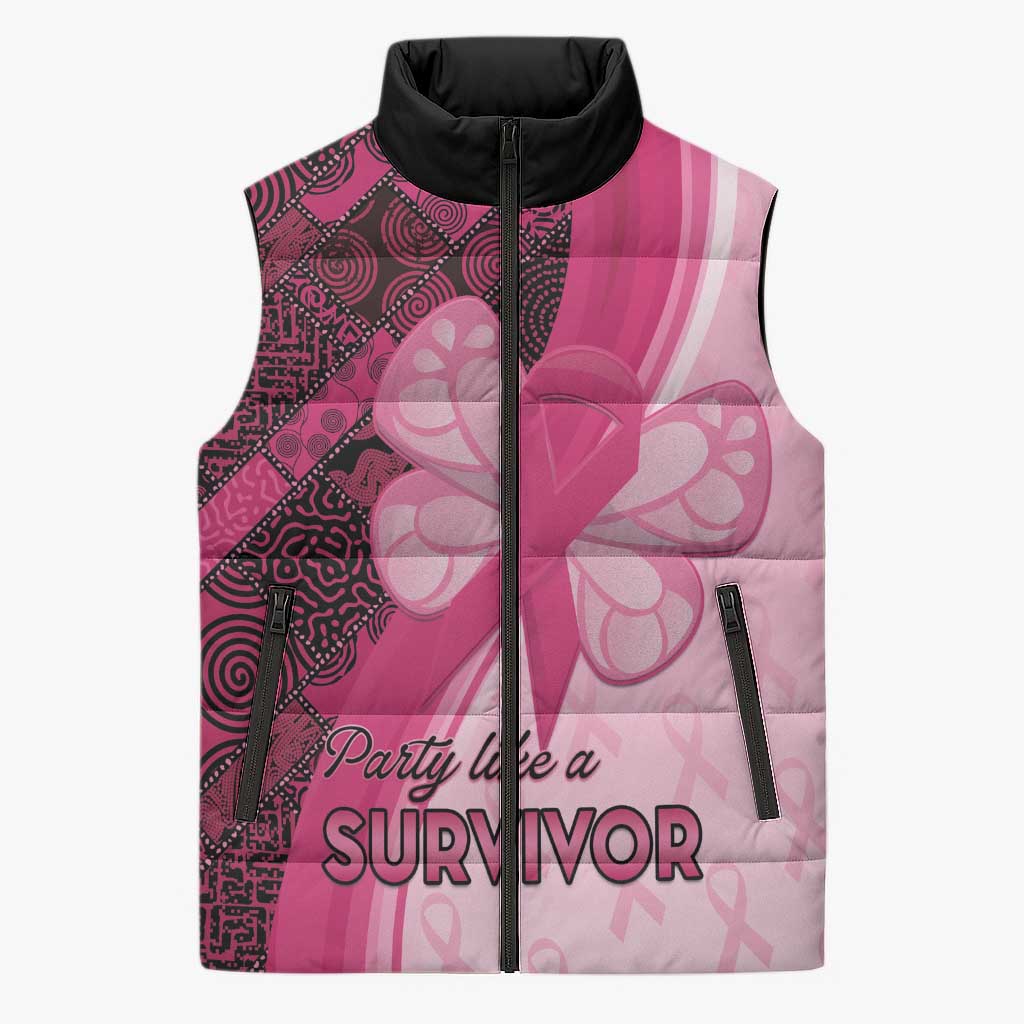 Breast Cancer Awareness Sleeveless Puffer Jacket Party Like A Survivor - Pink African Pattern