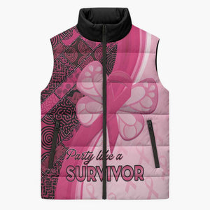 Breast Cancer Awareness Sleeveless Puffer Jacket Party Like A Survivor - Pink African Pattern