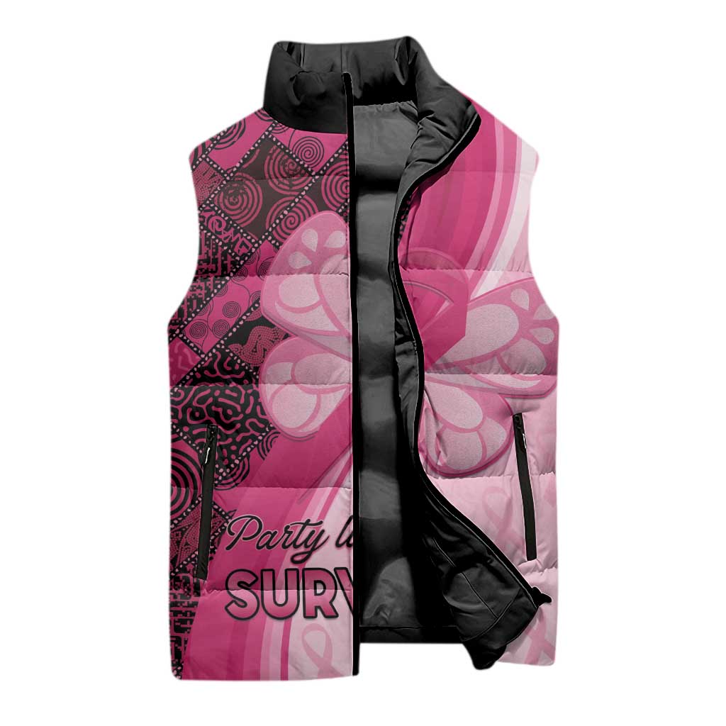 Breast Cancer Awareness Sleeveless Puffer Jacket Party Like A Survivor - Pink African Pattern