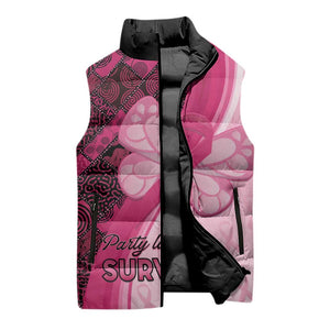 Breast Cancer Awareness Sleeveless Puffer Jacket Party Like A Survivor - Pink African Pattern
