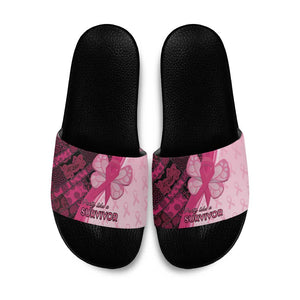 Breast Cancer Awareness Slide Sandals Party Like A Survivor - Pink African Pattern