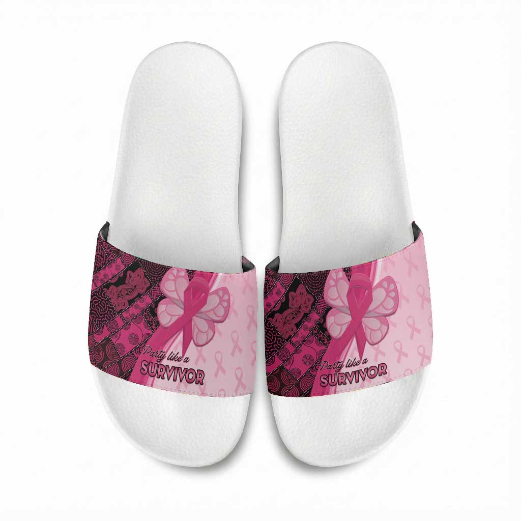 Breast Cancer Awareness Slide Sandals Party Like A Survivor - Pink African Pattern