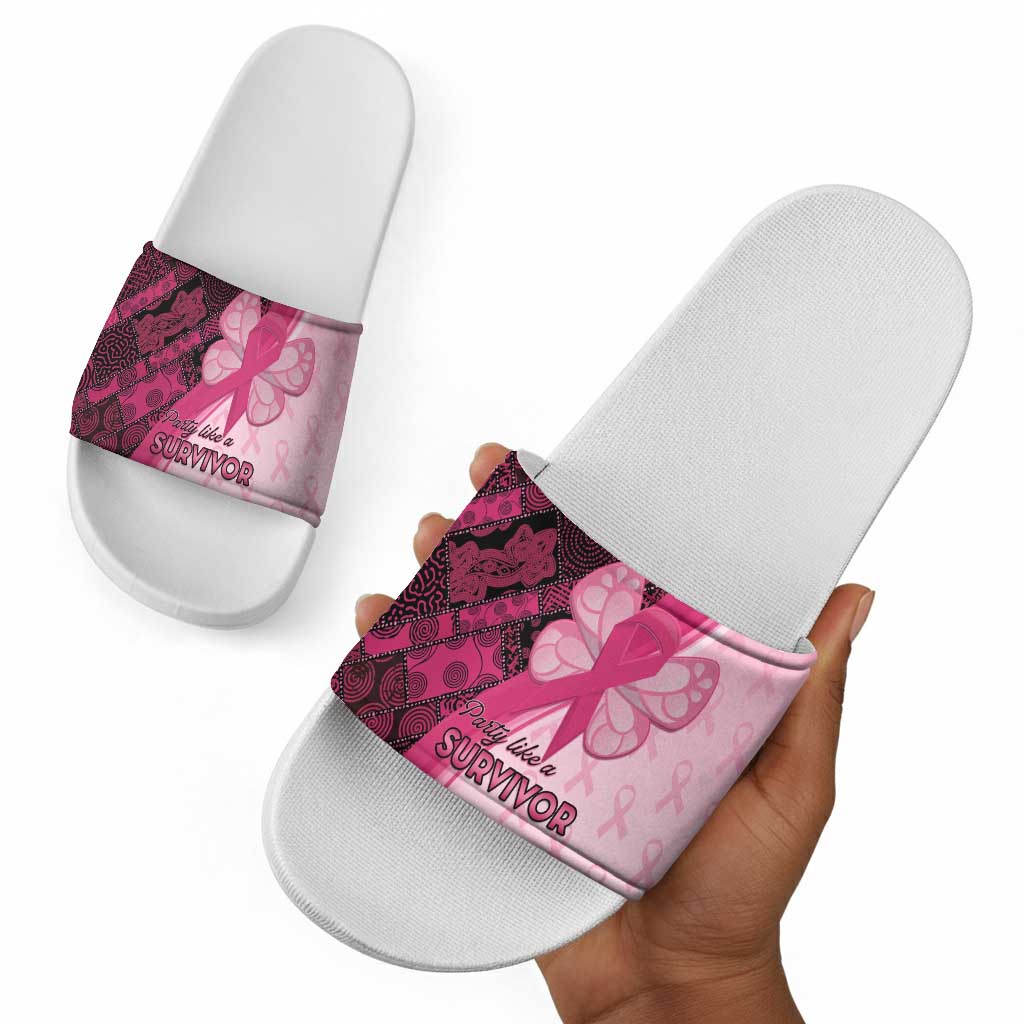 Breast Cancer Awareness Slide Sandals Party Like A Survivor - Pink African Pattern