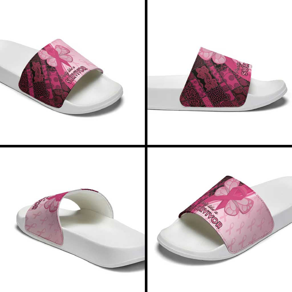 Breast Cancer Awareness Slide Sandals Party Like A Survivor - Pink African Pattern