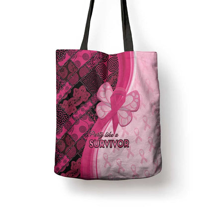 Breast Cancer Awareness Tote Bag Party Like A Survivor - Pink African Pattern