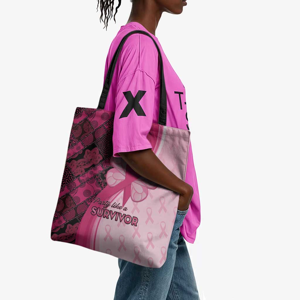 Breast Cancer Awareness Tote Bag Party Like A Survivor - Pink African Pattern