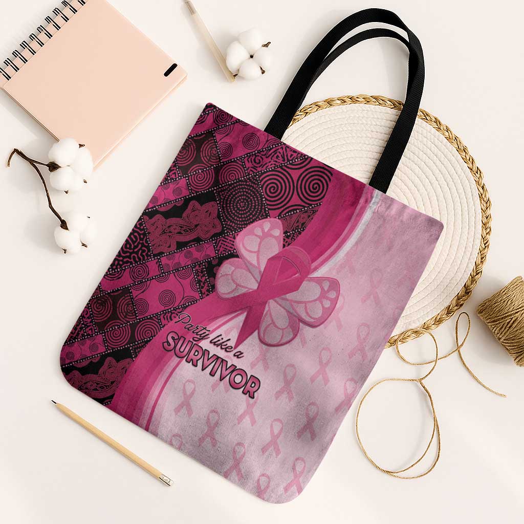 Breast Cancer Awareness Tote Bag Party Like A Survivor - Pink African Pattern