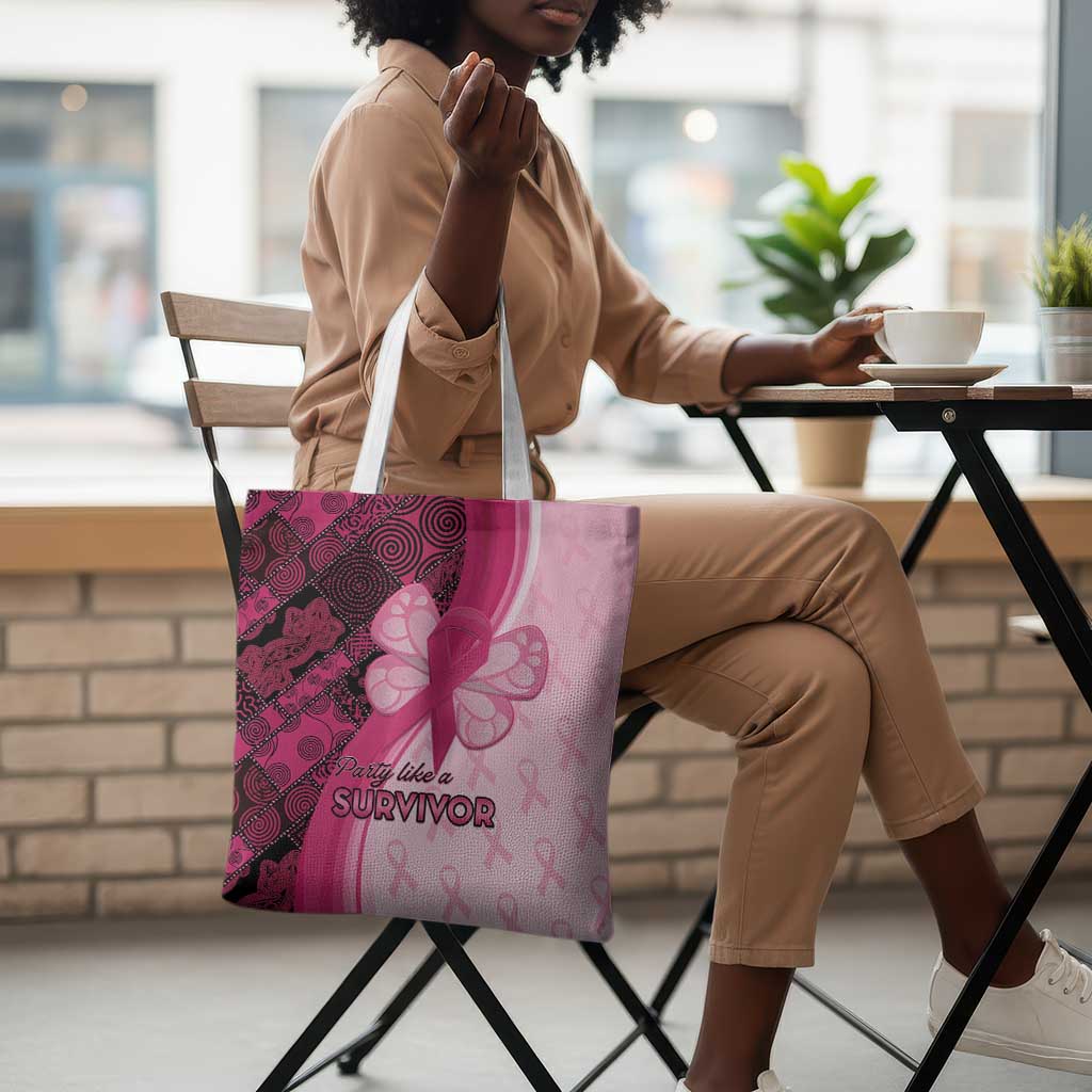 Breast Cancer Awareness Tote Bag Party Like A Survivor - Pink African Pattern