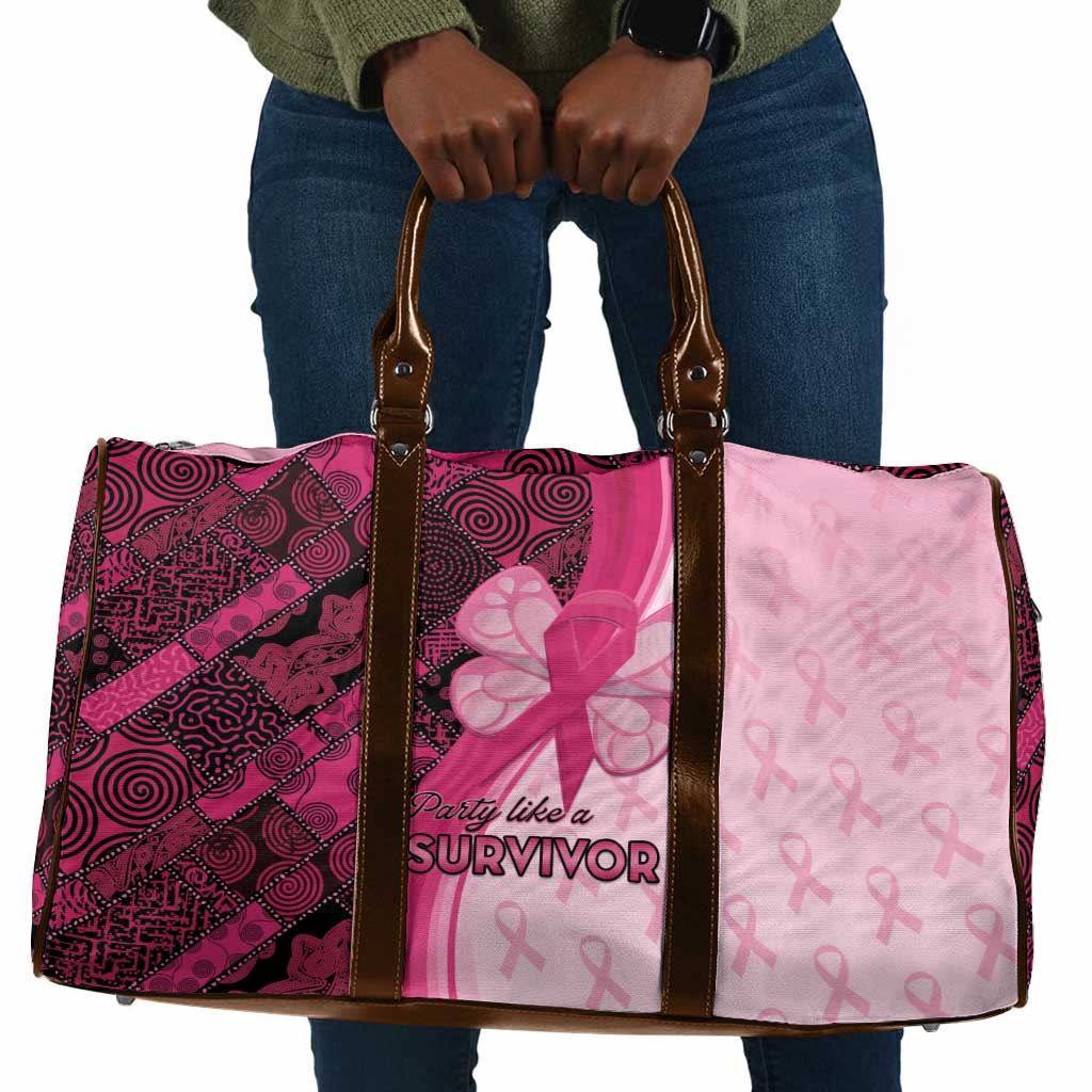 Breast Cancer Awareness Travel Bag Party Like A Survivor - Pink African Pattern
