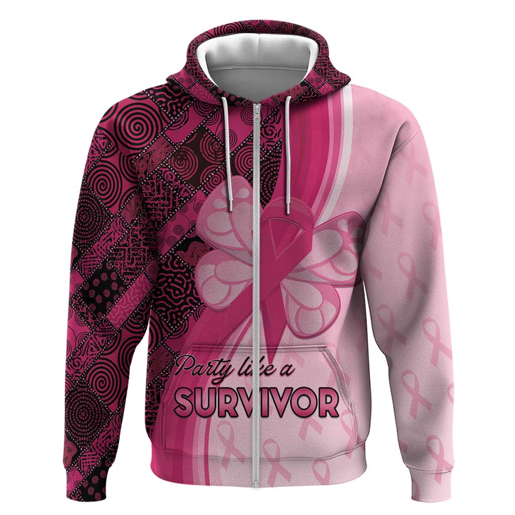 Breast Cancer Awareness Zip Hoodie Think Pink - African Pattern - African Pride