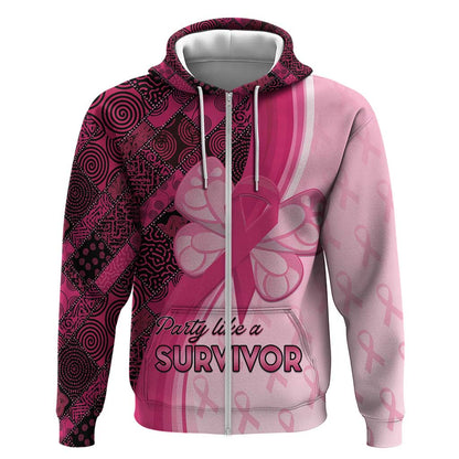 Breast Cancer Awareness Zip Hoodie Think Pink - African Pattern - African Pride