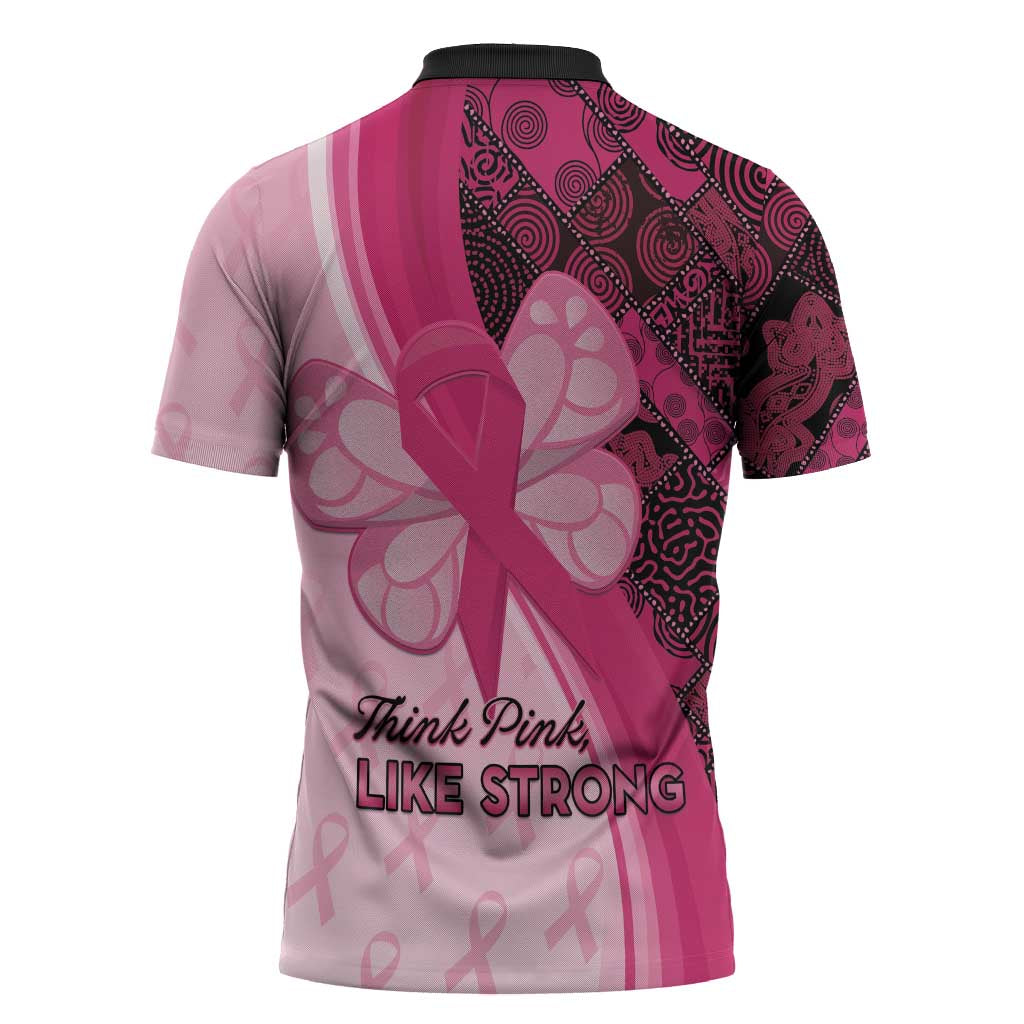 Breast Cancer Awareness Zipper Polo Shirt Party Like A Survivor - Pink African Pattern