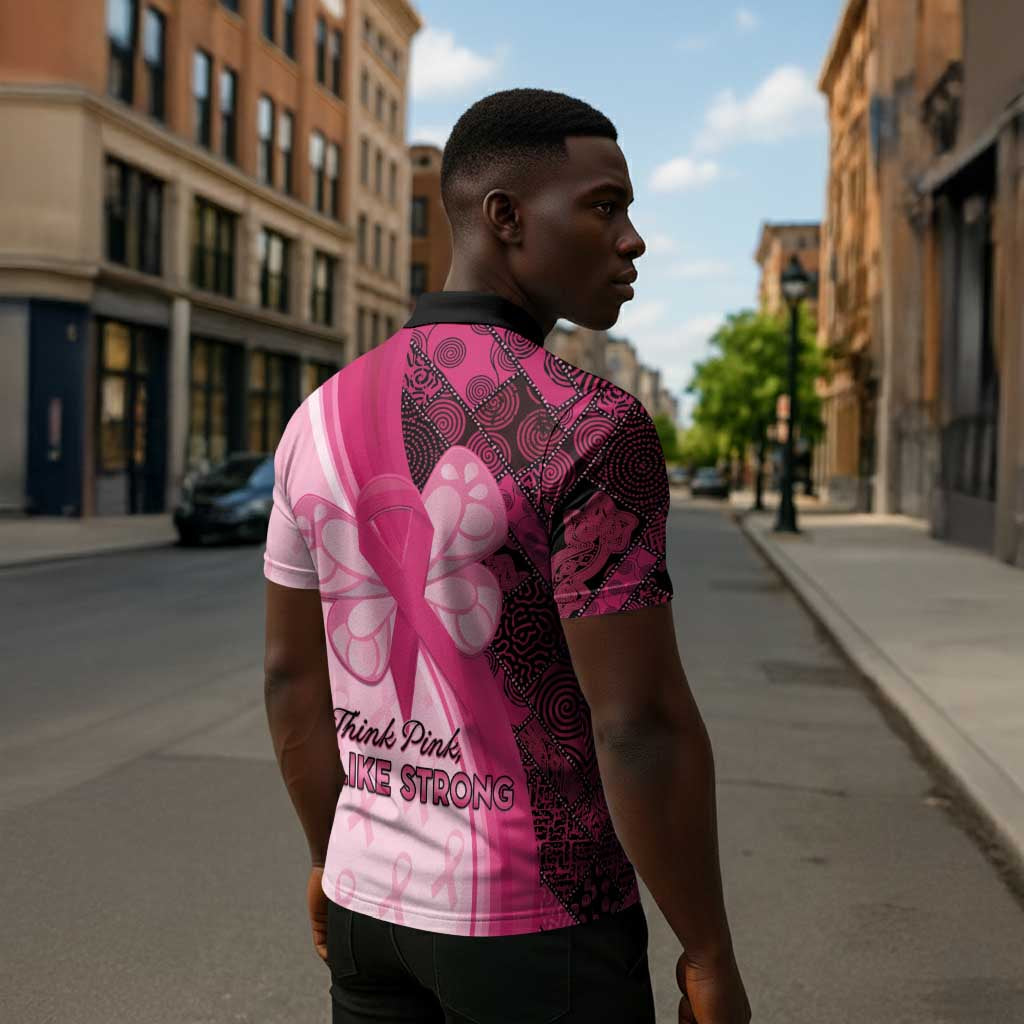 Breast Cancer Awareness Zipper Polo Shirt Party Like A Survivor - Pink African Pattern