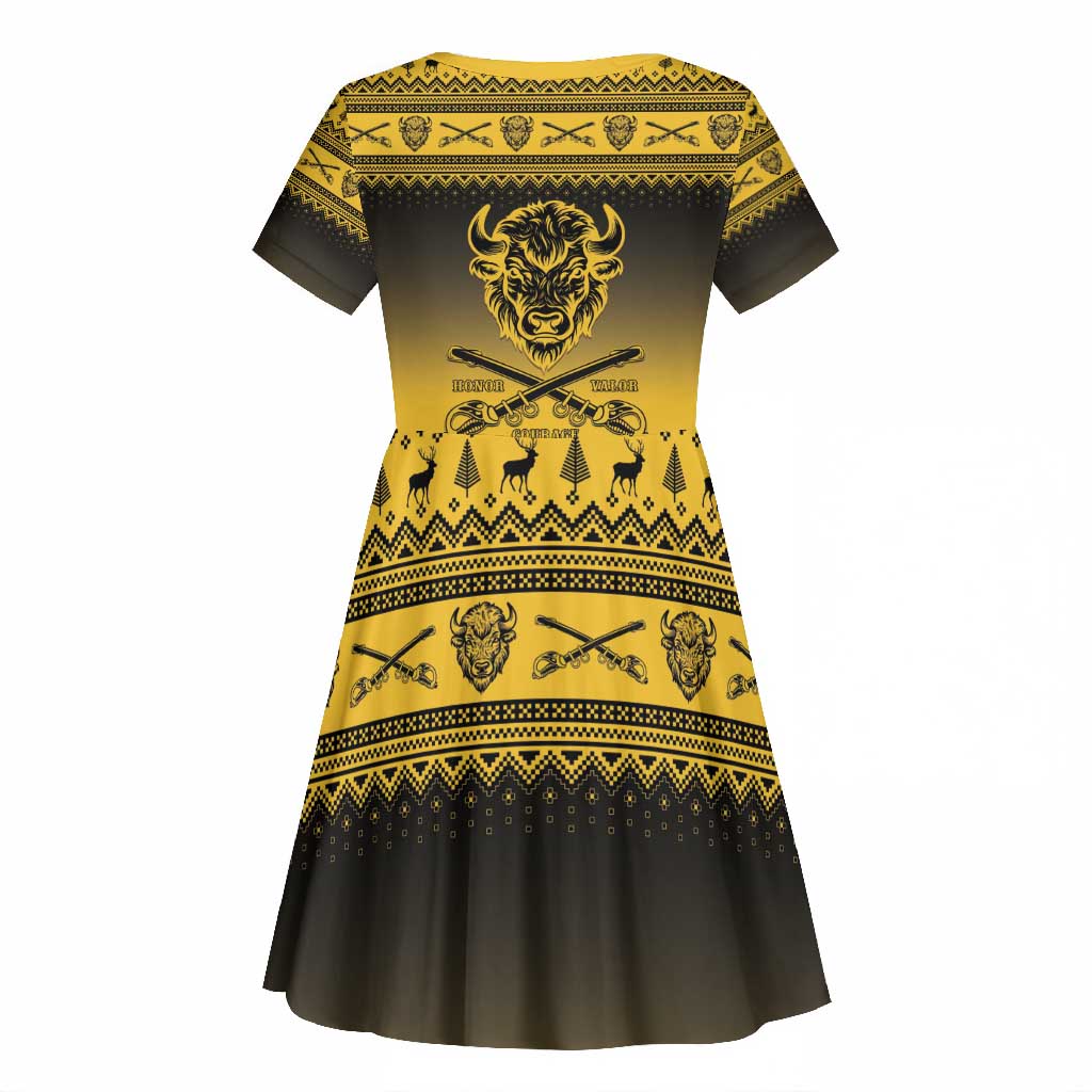 Afro Christmas Buffalo Soldiers Kid Short Sleeve Dress 9th Cavalry Regiment - African Pride