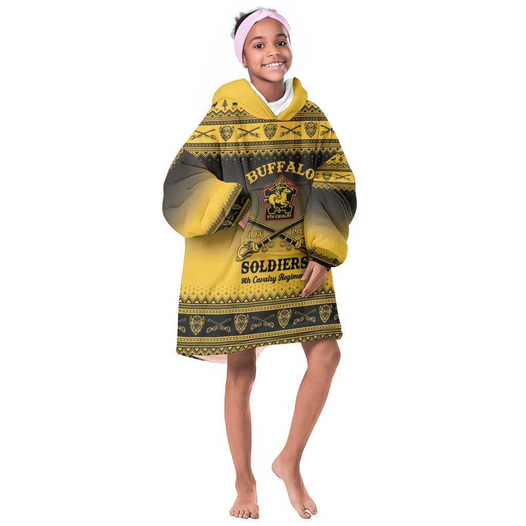 Afro Christmas Buffalo Soldiers Kid Wearable Blanket Hoodie 9th Cavalry Regiment - African Pride