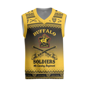 Afro Christmas Buffalo Soldiers Christmas Knitted V-Neck Vest 9th Cavalry Regiment - African Pride