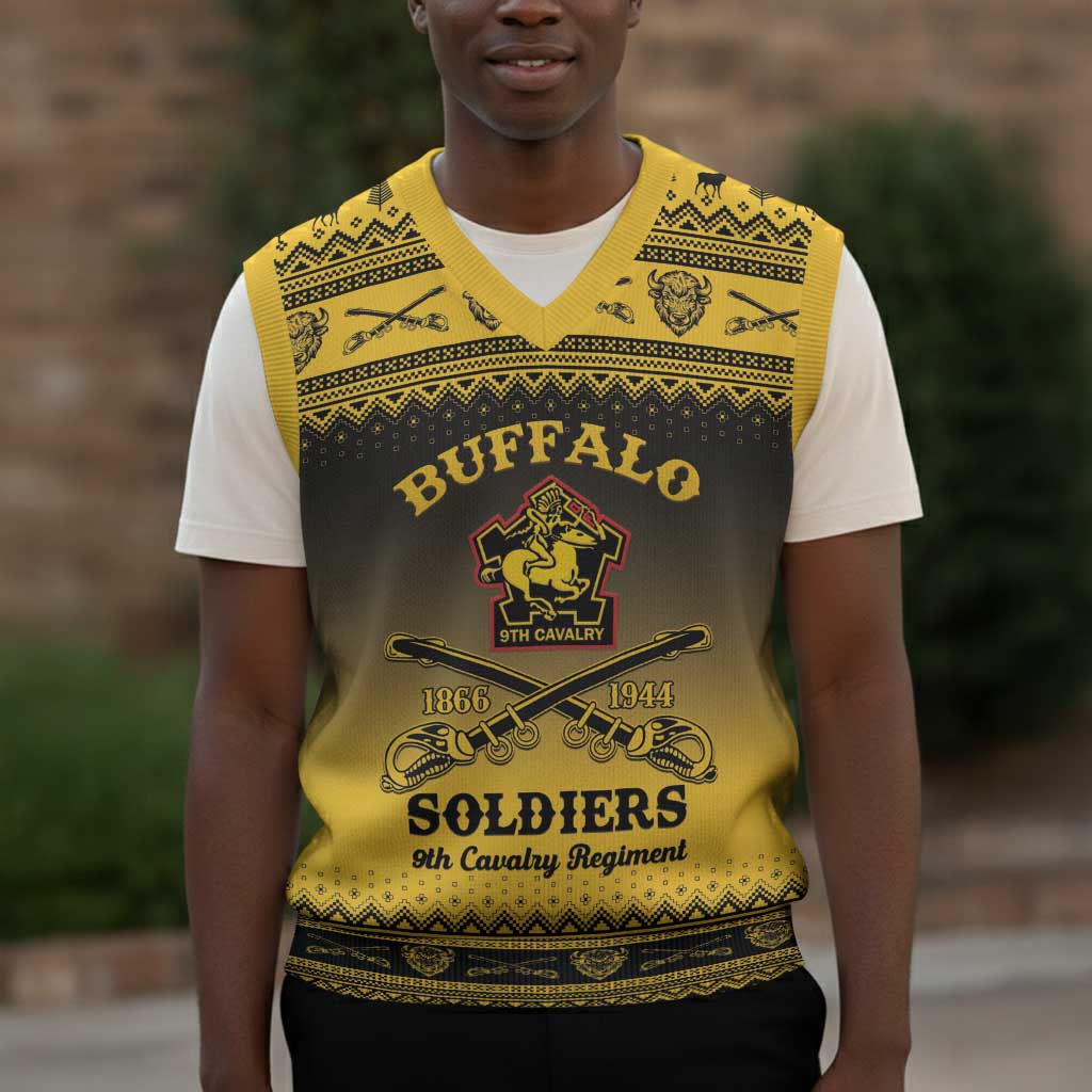 Afro Christmas Buffalo Soldiers Christmas Knitted V-Neck Vest 9th Cavalry Regiment - African Pride