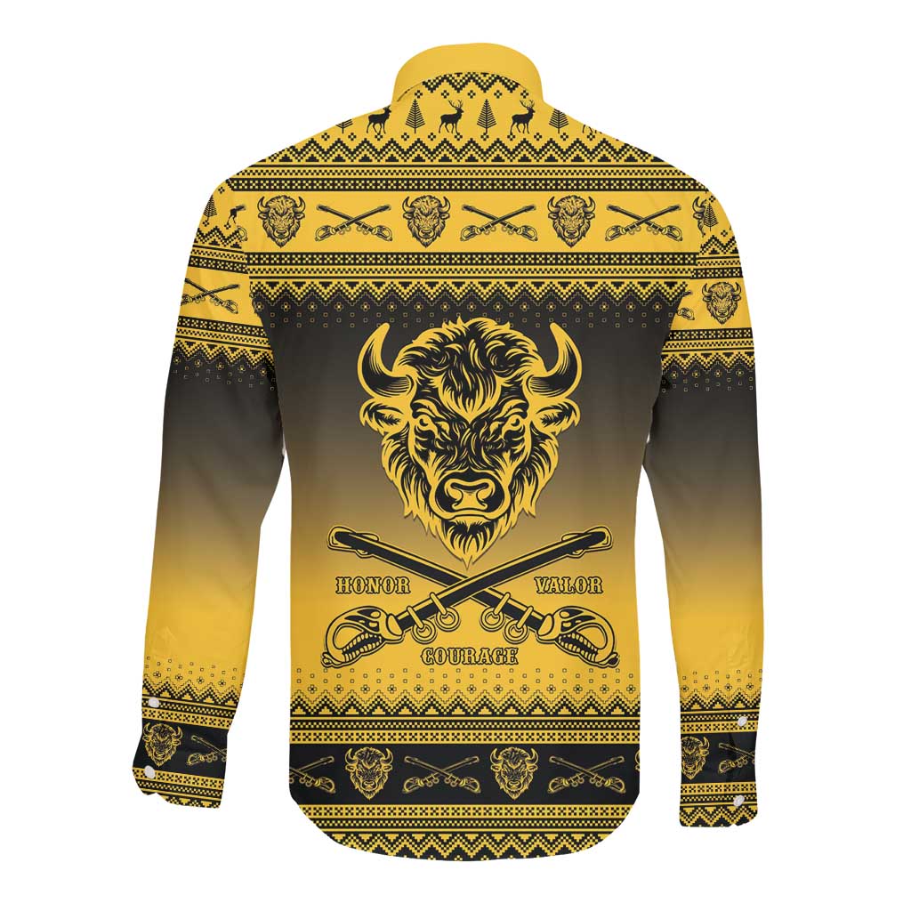 Afro Christmas Buffalo Soldiers Long Sleeve Button Shirt 9th Cavalry Regiment - African Pride