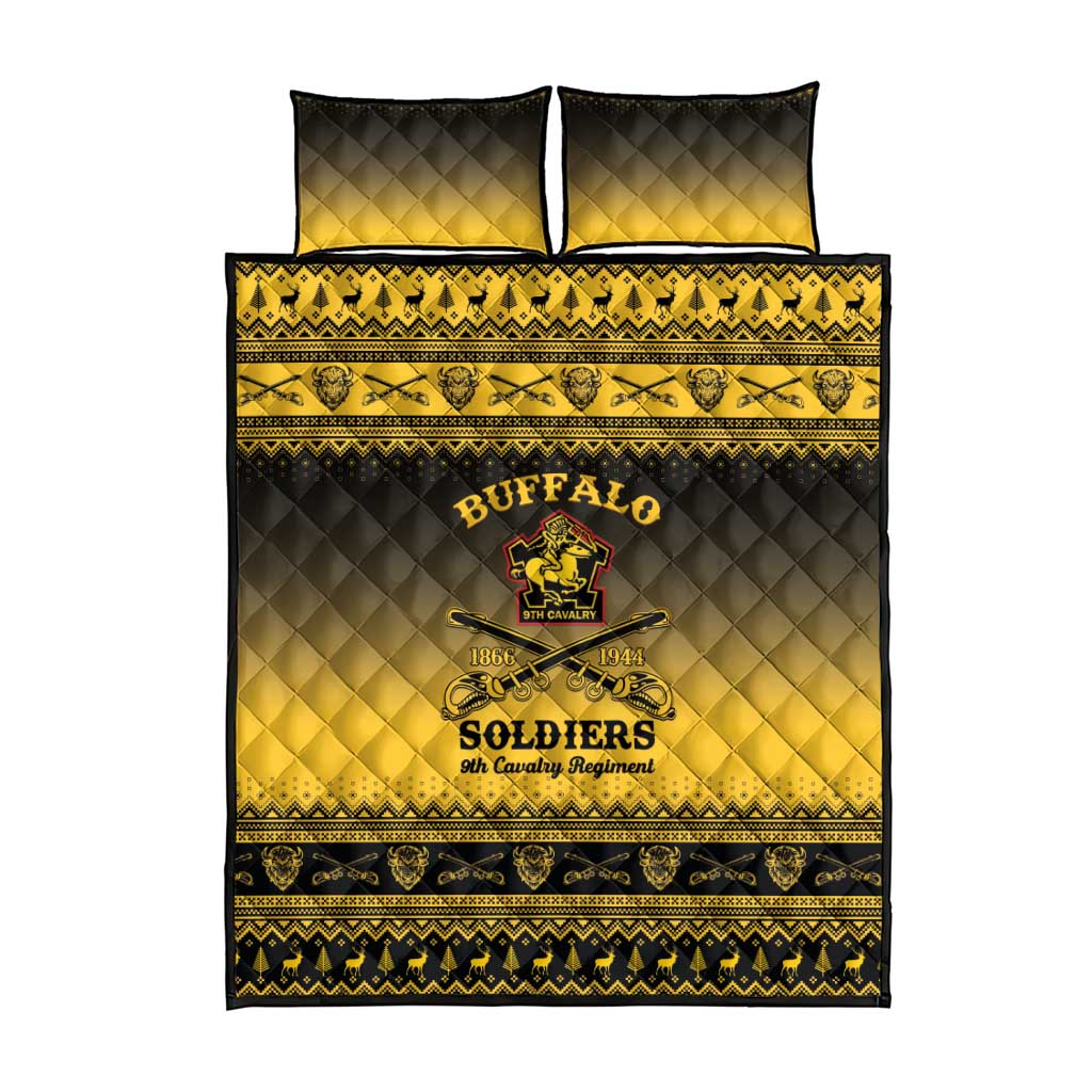 Afro Christmas Buffalo Soldiers Quilt Bed Set 9th Cavalry Regiment - African Pride