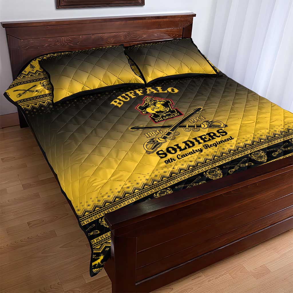 Afro Christmas Buffalo Soldiers Quilt Bed Set 9th Cavalry Regiment - African Pride