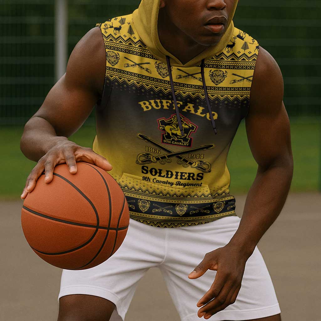 Afro Christmas Buffalo Soldiers Sleeveless Hoodie 9th Cavalry Regiment - African Pride